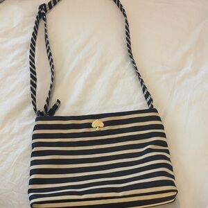 kate spade Black and Cream Striped Crossbody with Gold Spade Charm